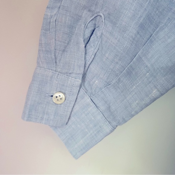 J.Jill Loves Linen Classic Blue Button Up Shirt Contemporary Preppy Coastal - Picture 9 of 11